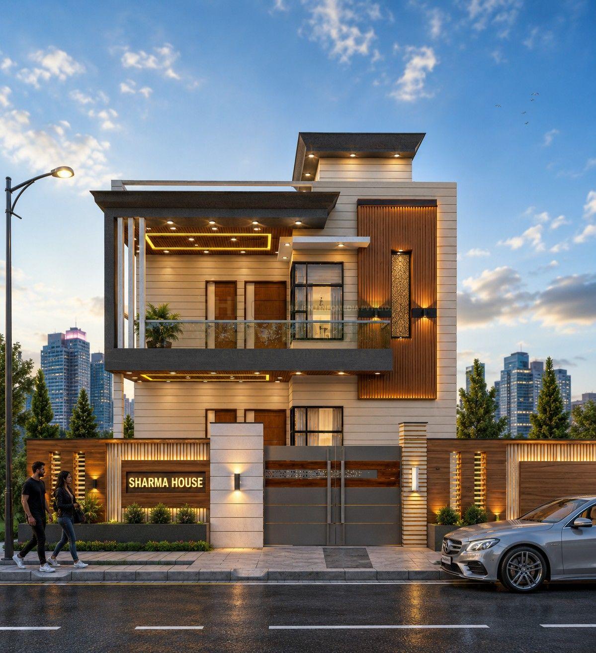 Modern Duplex House Front Elevation with PVC, WPC & Wooden Cladding  Contemporary Luxury Design